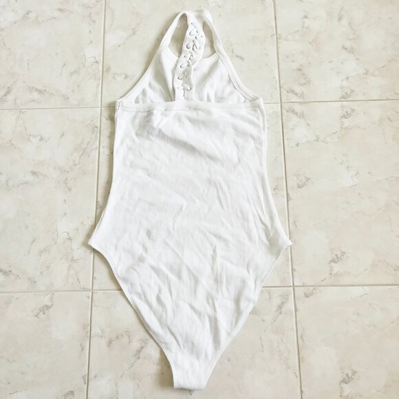 White Lace Open Back Halter Bodysuit Tank Women Small (S) - Picture 3 of 6